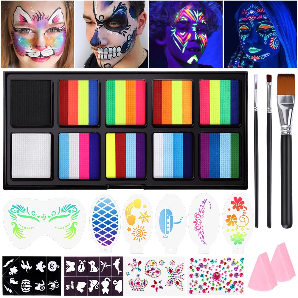 Janolia Rainbow Face Paint Kit UV glow for vibrant festival designs.