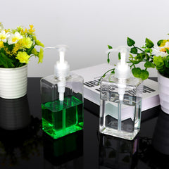 Jansburg 280ml pump bottle flat-square side view showing space-saving design