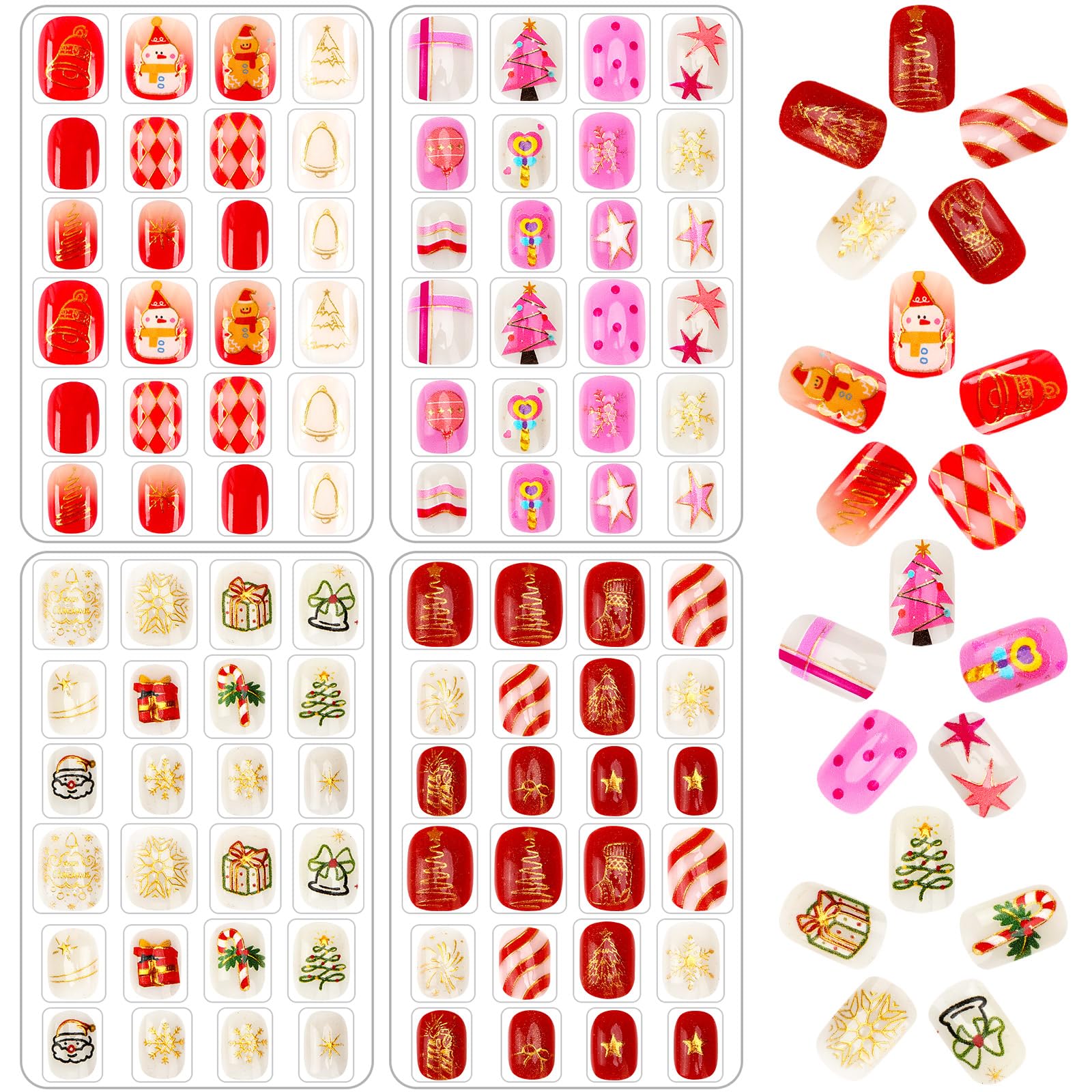JANYUN 96pcs Christmas nails pack showing 24 sizes for a natural fit.