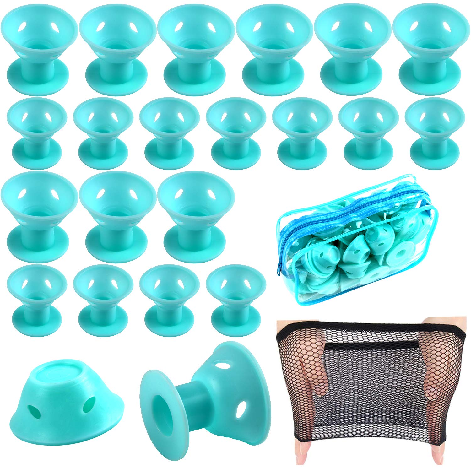 JANYUN magic hair rollers large pale cyan for voluminous curls