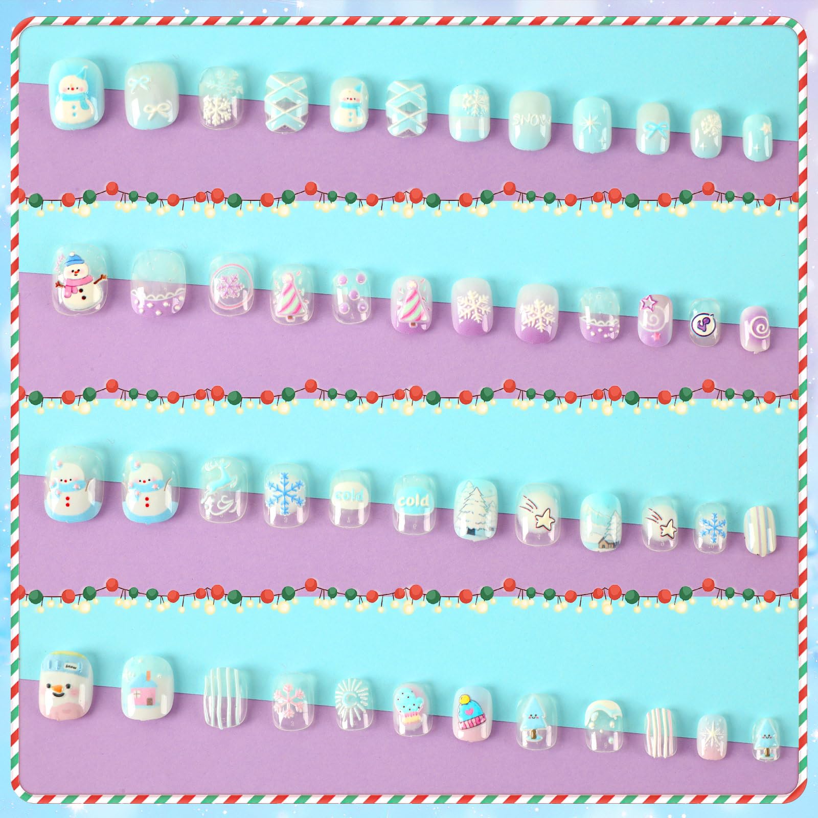 JANYUN winter nails feature embossed snowman and snowflake patterns.