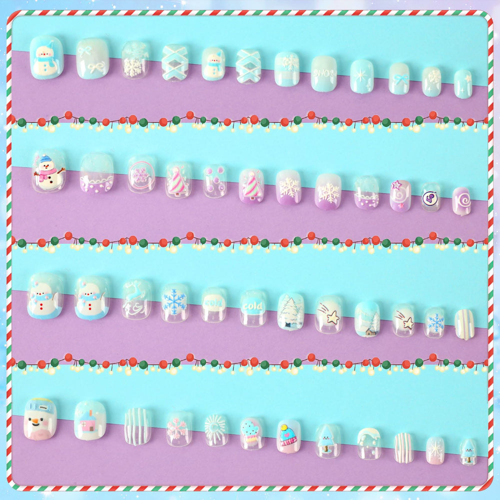 JANYUN winter nails feature embossed snowman and snowflake patterns.
