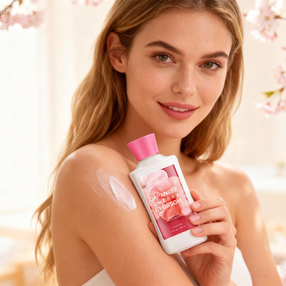 Japanese Cherry Blossom Spa Set fragrance mist bottle for a refreshing floral spritz.