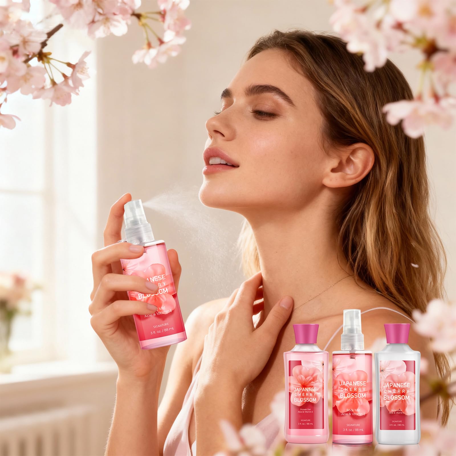 Japanese Cherry Blossom Spa Set ingredients label highlighting natural extracts and botanical goodness.
