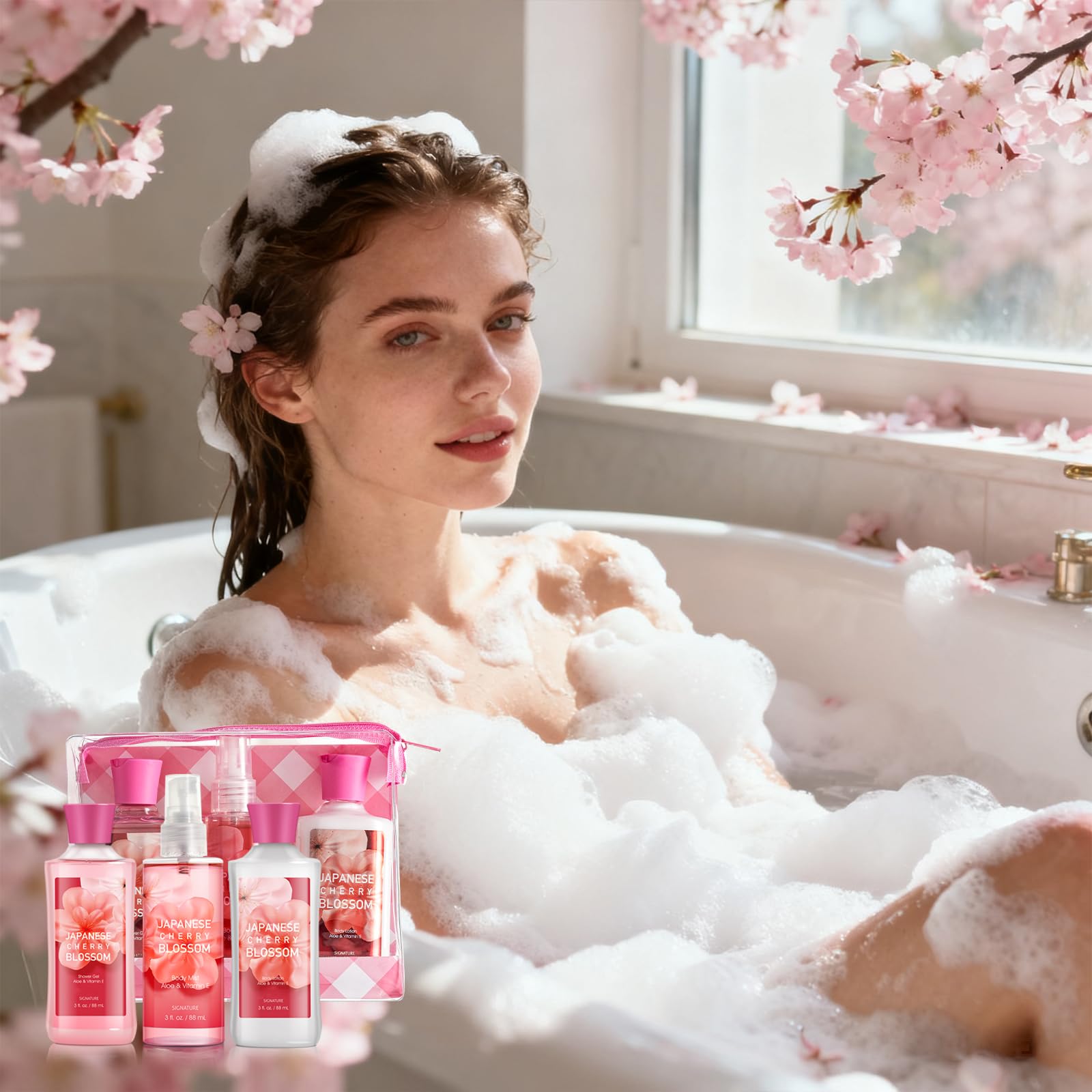Japanese Cherry Blossom Spa Set shea butter infusion for nourishing dry skin.