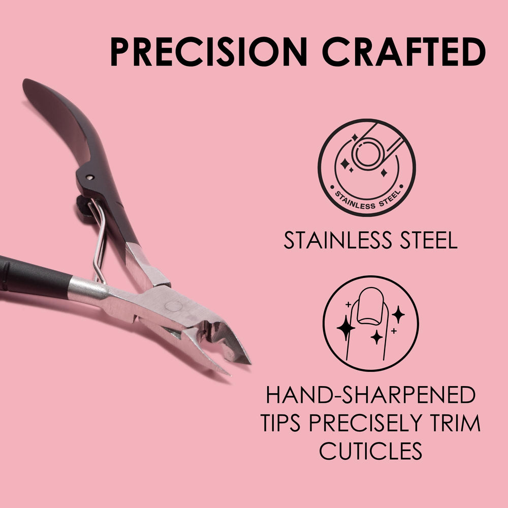 JAPONESQUE Cuticle Nipper Soft Touch in-use image demonstrates safe, professional-quality nail care at home.