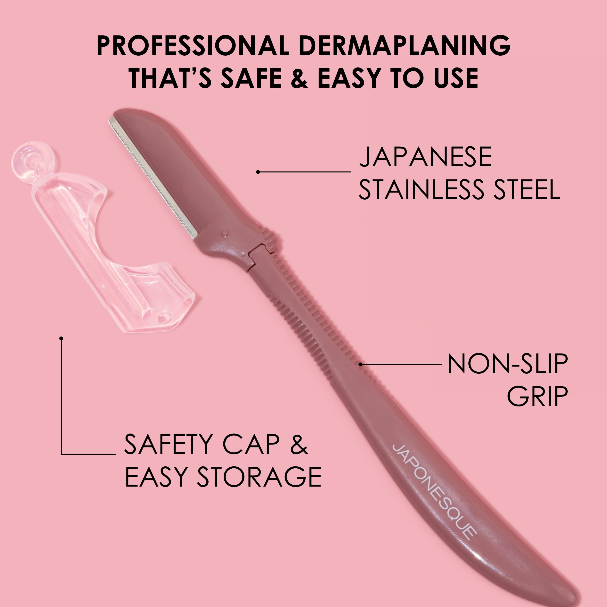 JAPONESQUE dermaplaner blades safety cap protects blade tip during storage.
