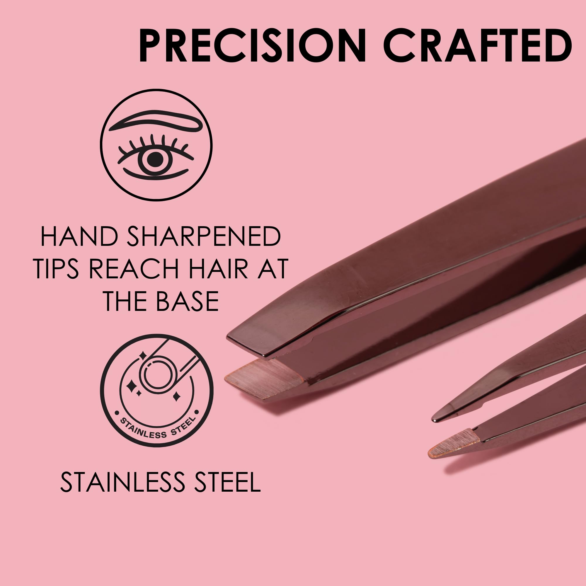 JAPONESQUE travel-sized brow tweezer set fits in purses or bags.
