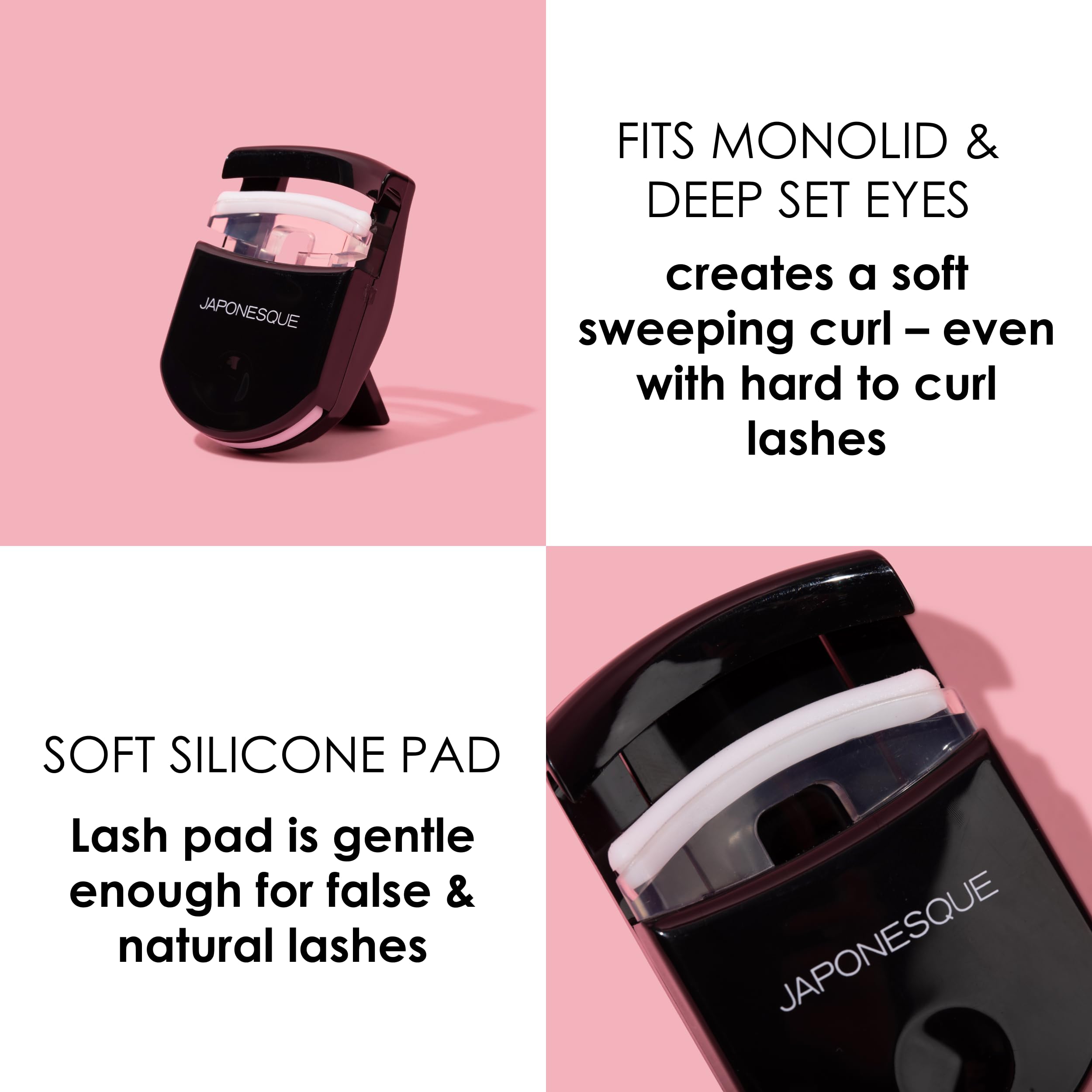JAPONESQUE Travel Eyelash Curler bonus pad inside aids reliable curl maintenance before mascara.