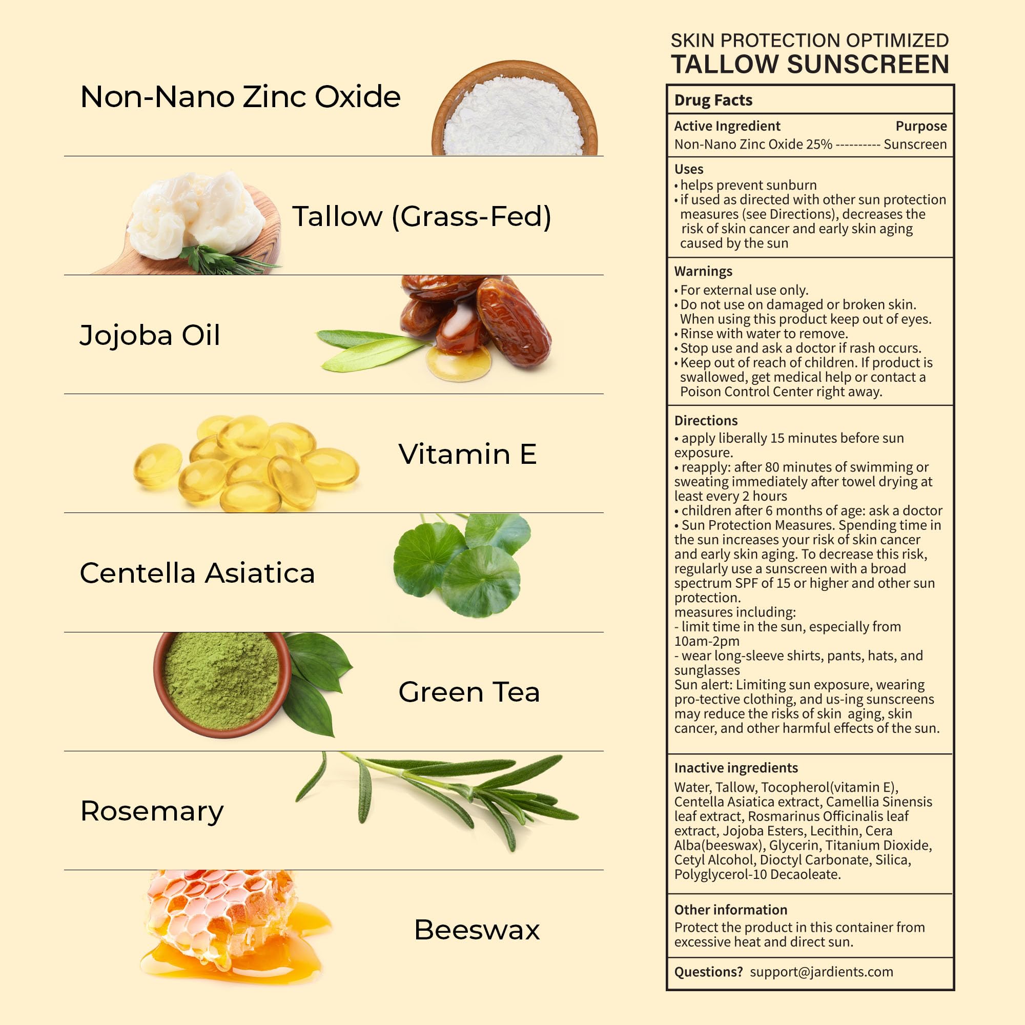 Jardient Beef Tallow Sunscreen packaging close-up highlights clean ingredients