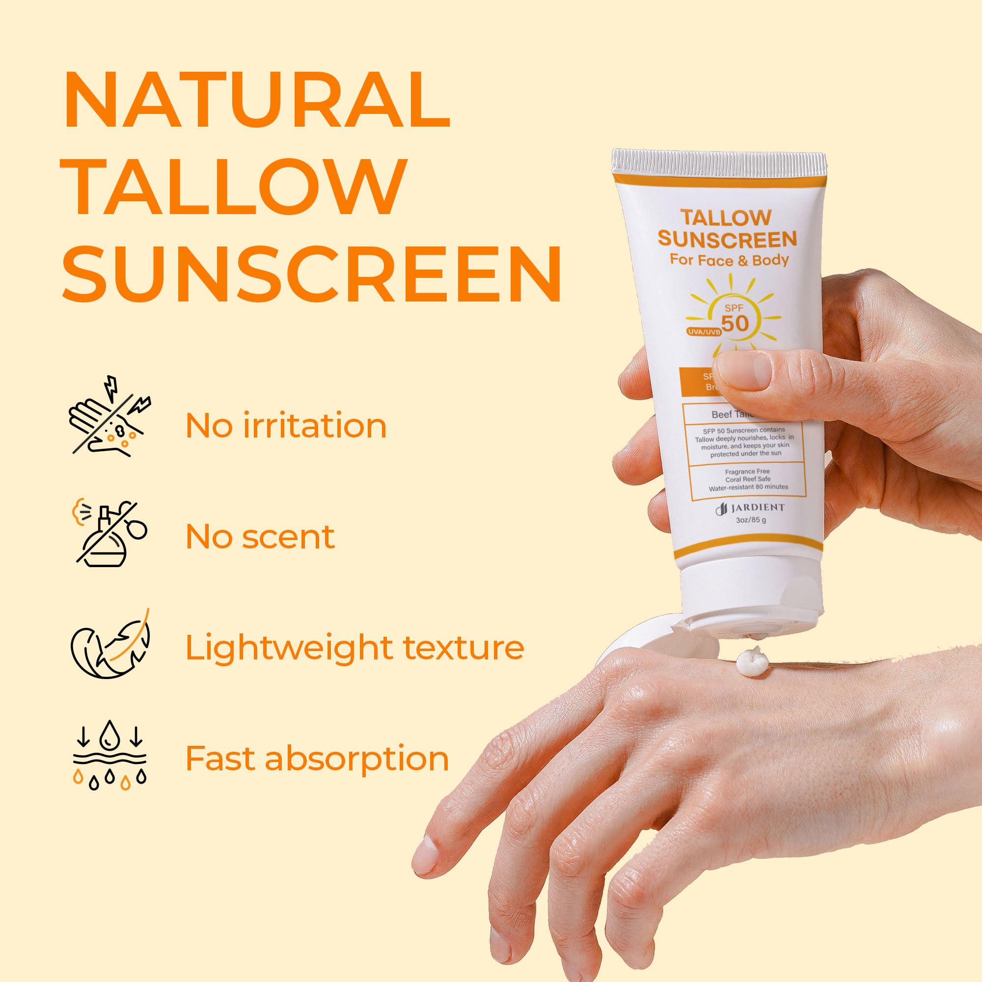 Jardient Beef Tallow Sunscreen application glide demonstrates easy rub-in for outdoor use