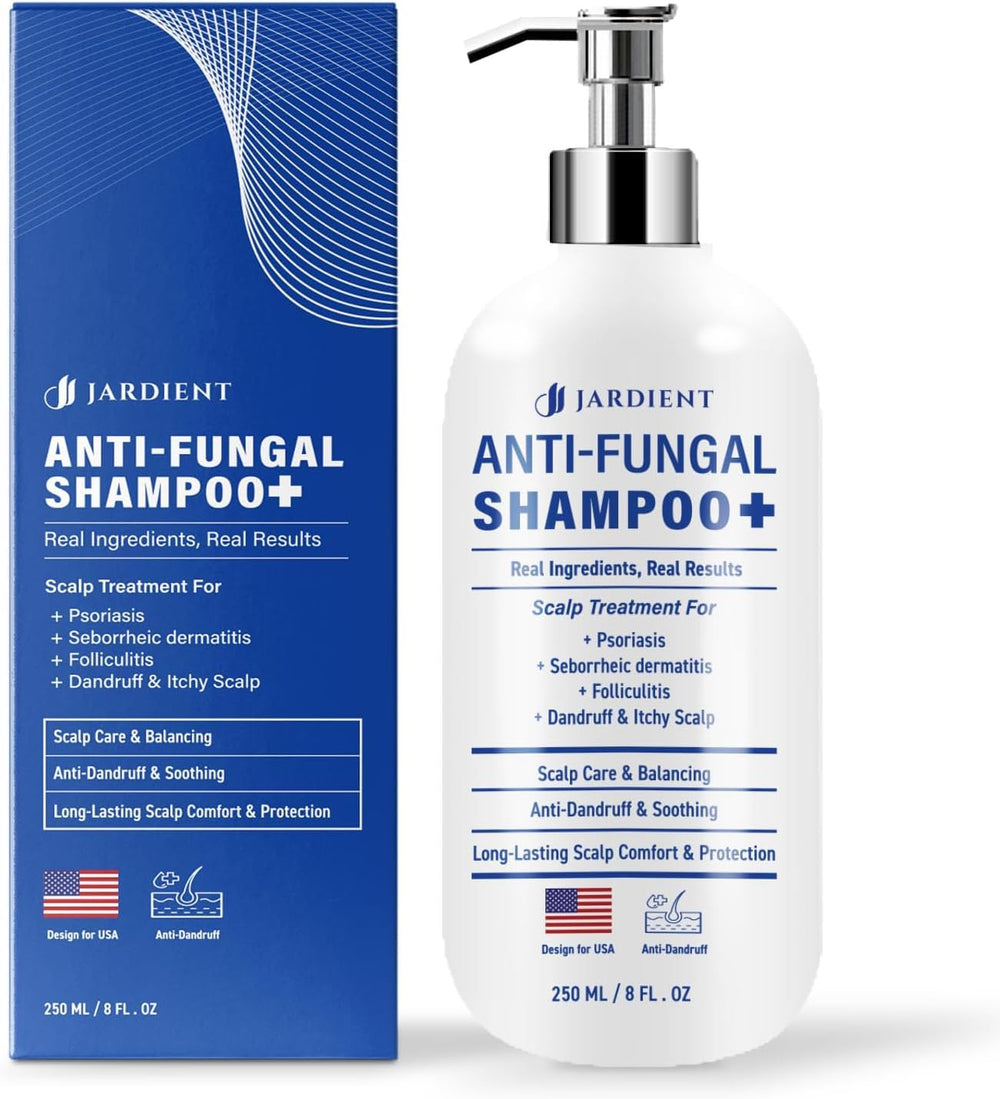 Jardient psoriasis shampoo bottle showing gentle scalp relief with herbal formula.