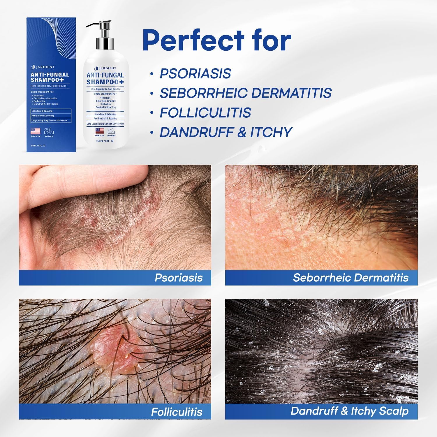 Jardient psoriasis shampoo herbal ingredients magnified for natural care.
