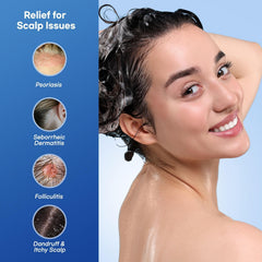 Jardient psoriasis shampoo lather close-up highlights soothing wash.