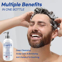 Jardient psoriasis shampoo pour-action demonstrates easy scalp application.