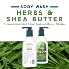 JASON body wash closeup with botanicals highlighting soothing extracts for nourished skin