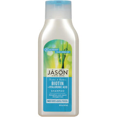 JĀSÖN Lavender Biotin Shampoo bottle promotes thicker-looking hair with lasting body.