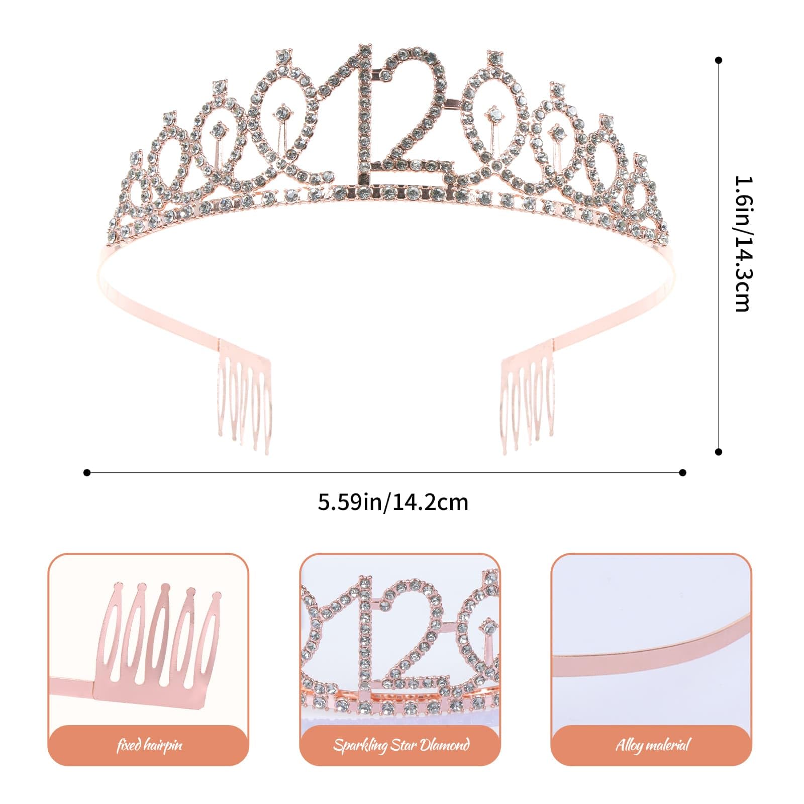 JasperKino rose gold tiara headpiece with rhinestones for a princess look