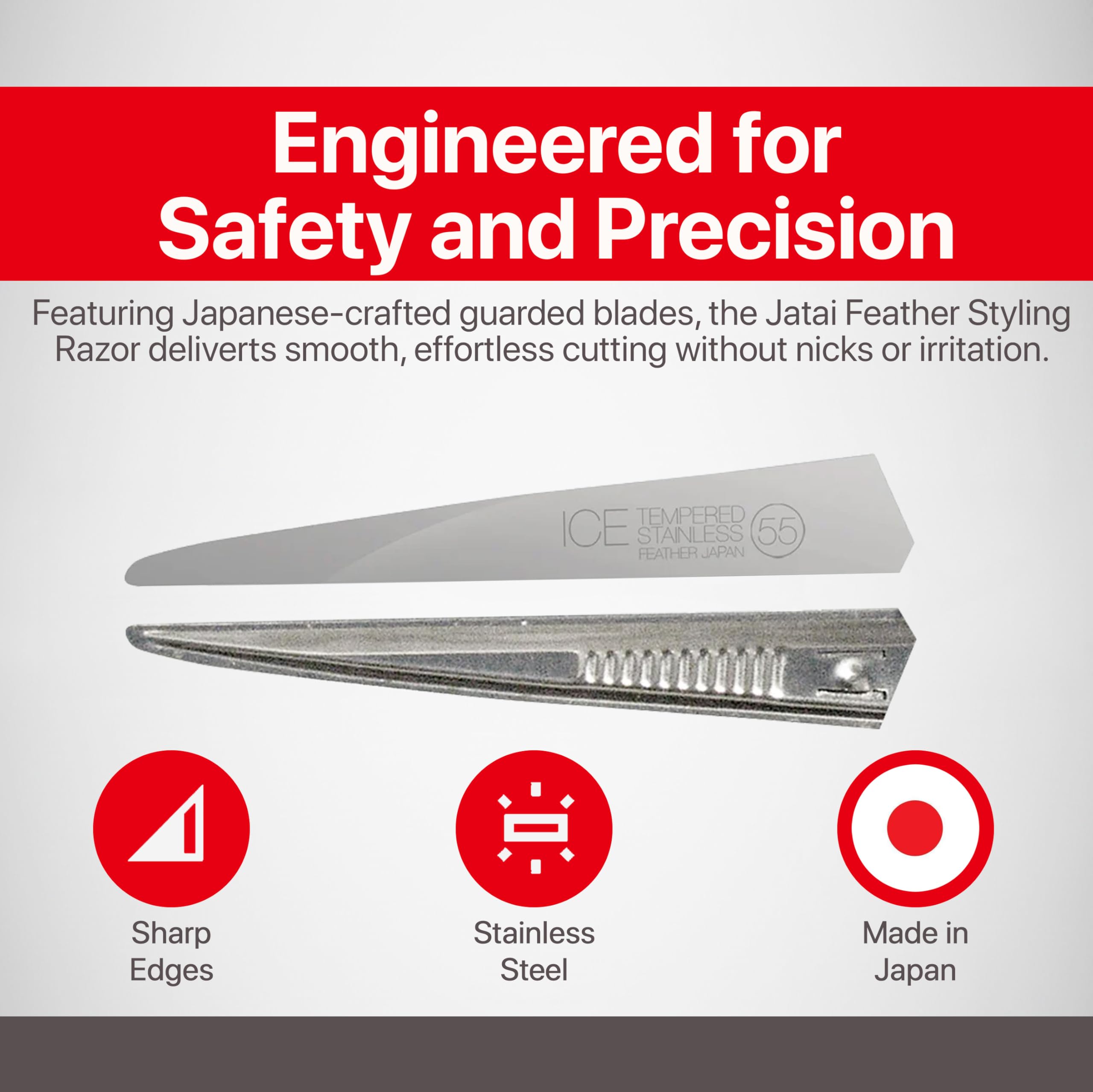Jatai Feather no-nip tip detail for precise, safe cutting during professional sessions.