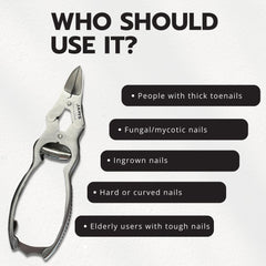 Jaws Podiatry double-action nail nipper grip, extra leverage reduces hand strain.