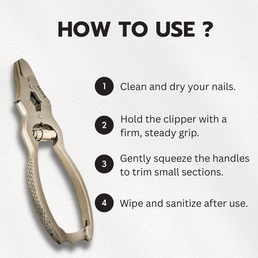 Jaws Podiatry double-action nail nipper leverage, helps manage thick nails with control.