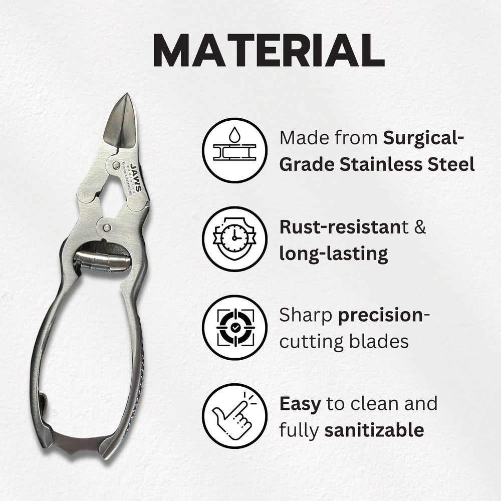 Jaws Podiatry large surgical toe nail clippers, side view, showing sturdy construction and leverage.