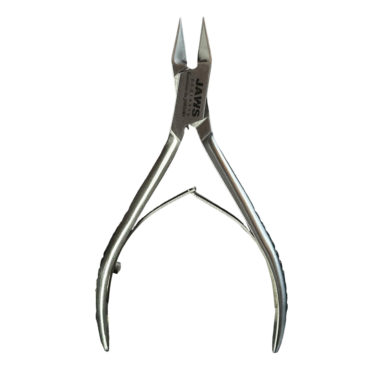 Jaws Podiatry small surgical-grade toe nail clipper closeup shows durability and precision for tough nails.