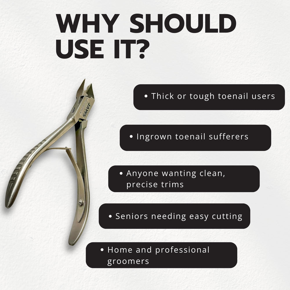 Jaws Podiatry stainless steel clipper shines with a sharp edge for precise trims.
