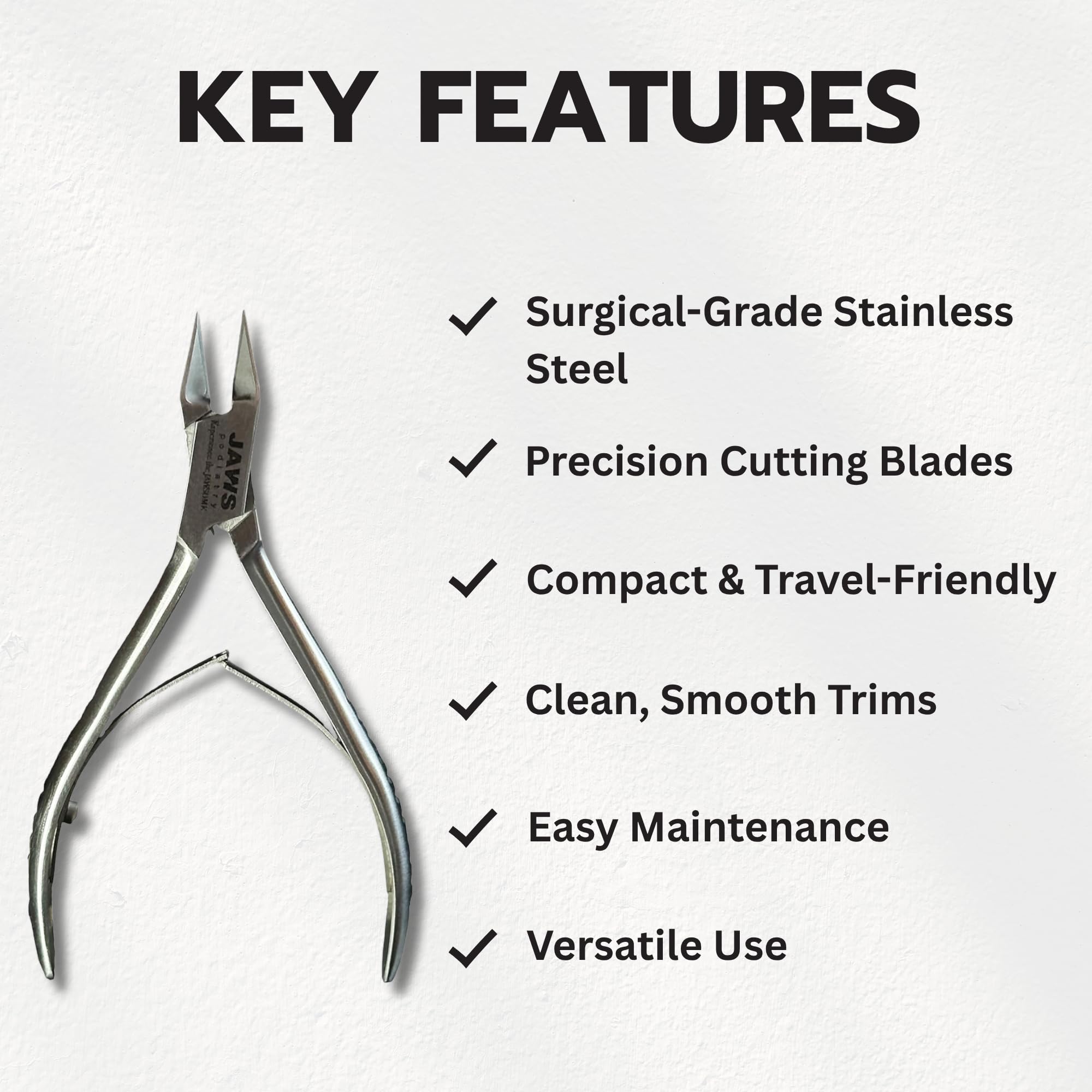 Jaws Podiatry travel-ready clipper with case demonstrates convenient on-the-go grooming.
