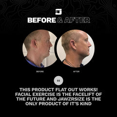 Jawzrsize Pop N Go patented technology highlights targeted jawline training.