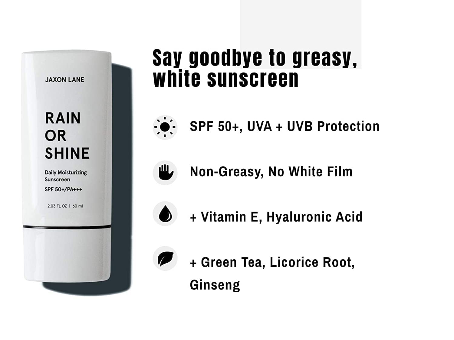 JAXON LANE Rain or Shine tube shown for easy, mess-free application on trips.