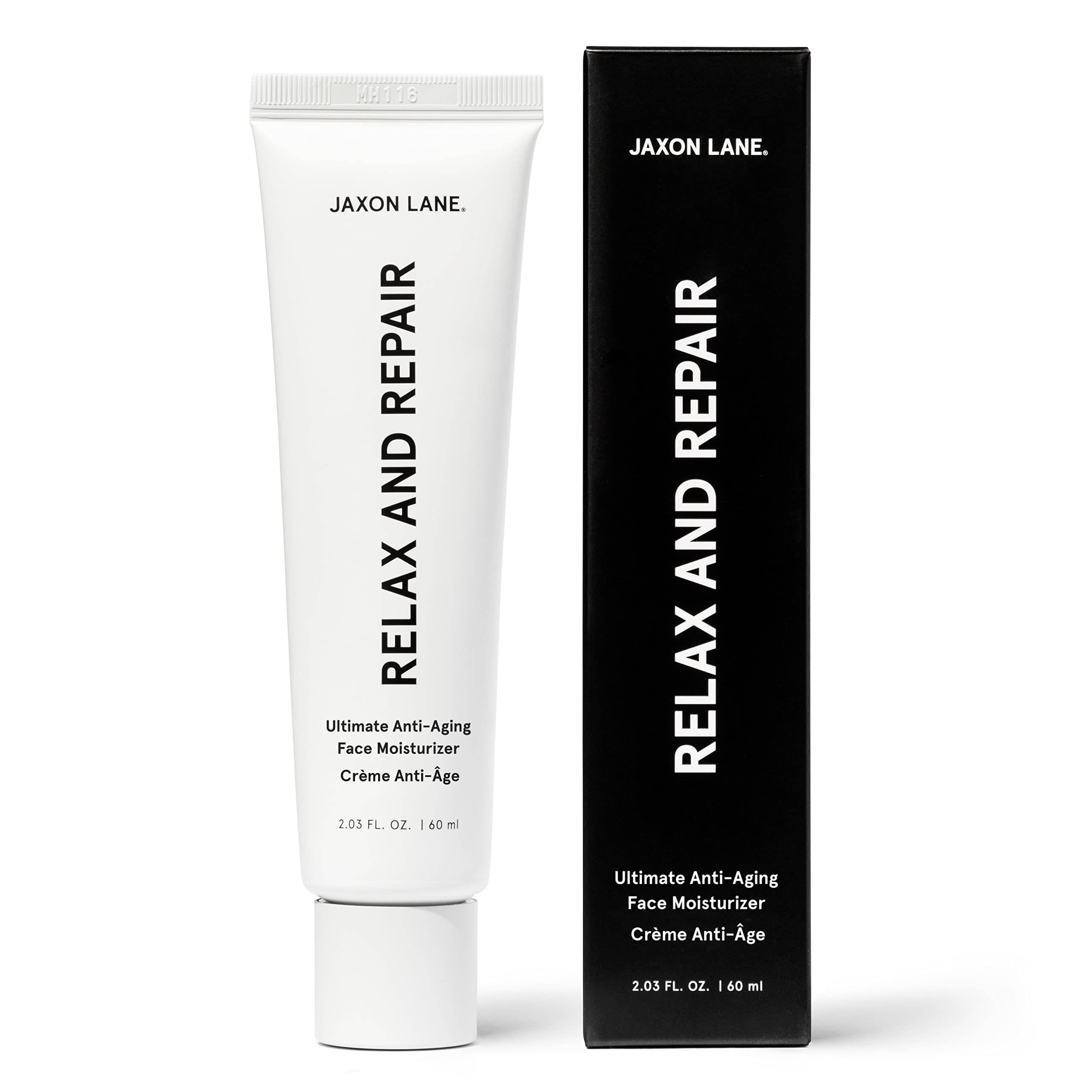 JAXON LANE Relax and Repair bottle front highlights fragrance-free anti-aging moisturizer for daily hydration.