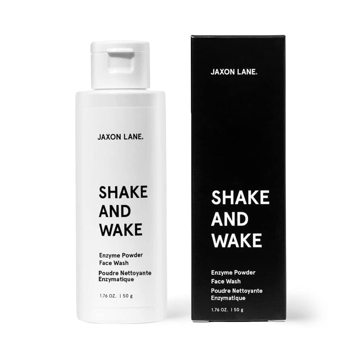 JAXON LANE Shake and Wake bottle pour shows easy activation for a quick morning scrub.