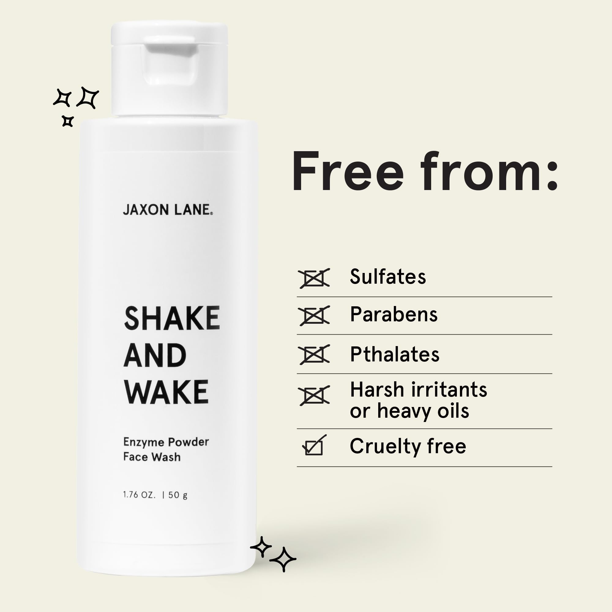 JAXON LANE Shake and Wake packaging conveys compact design for travel care.