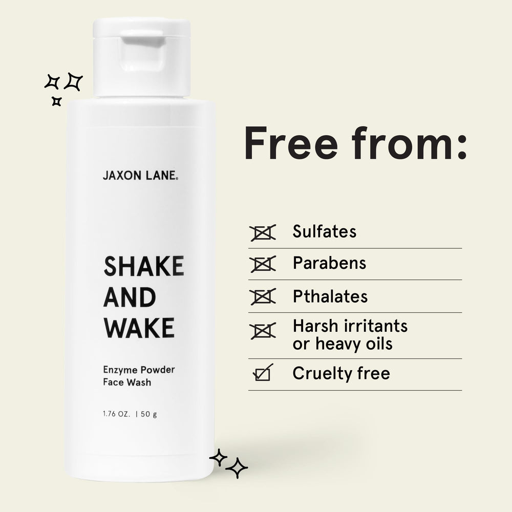 JAXON LANE Shake and Wake packaging conveys compact design for travel care.