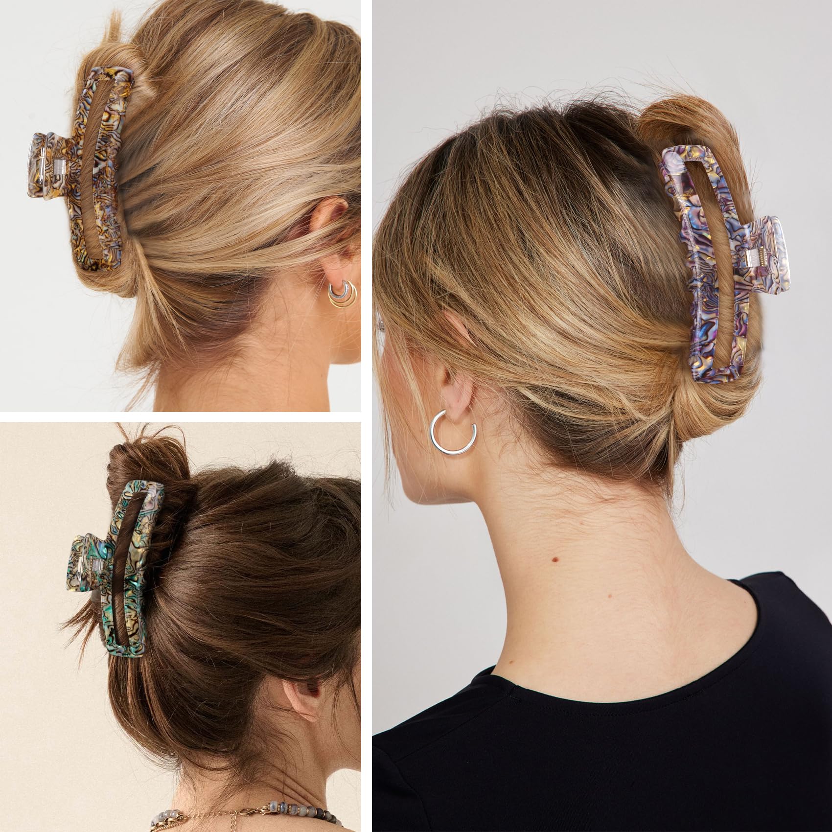 Jayongnee clip large rectangle hair clip in hair demonstrates secure hold all day.