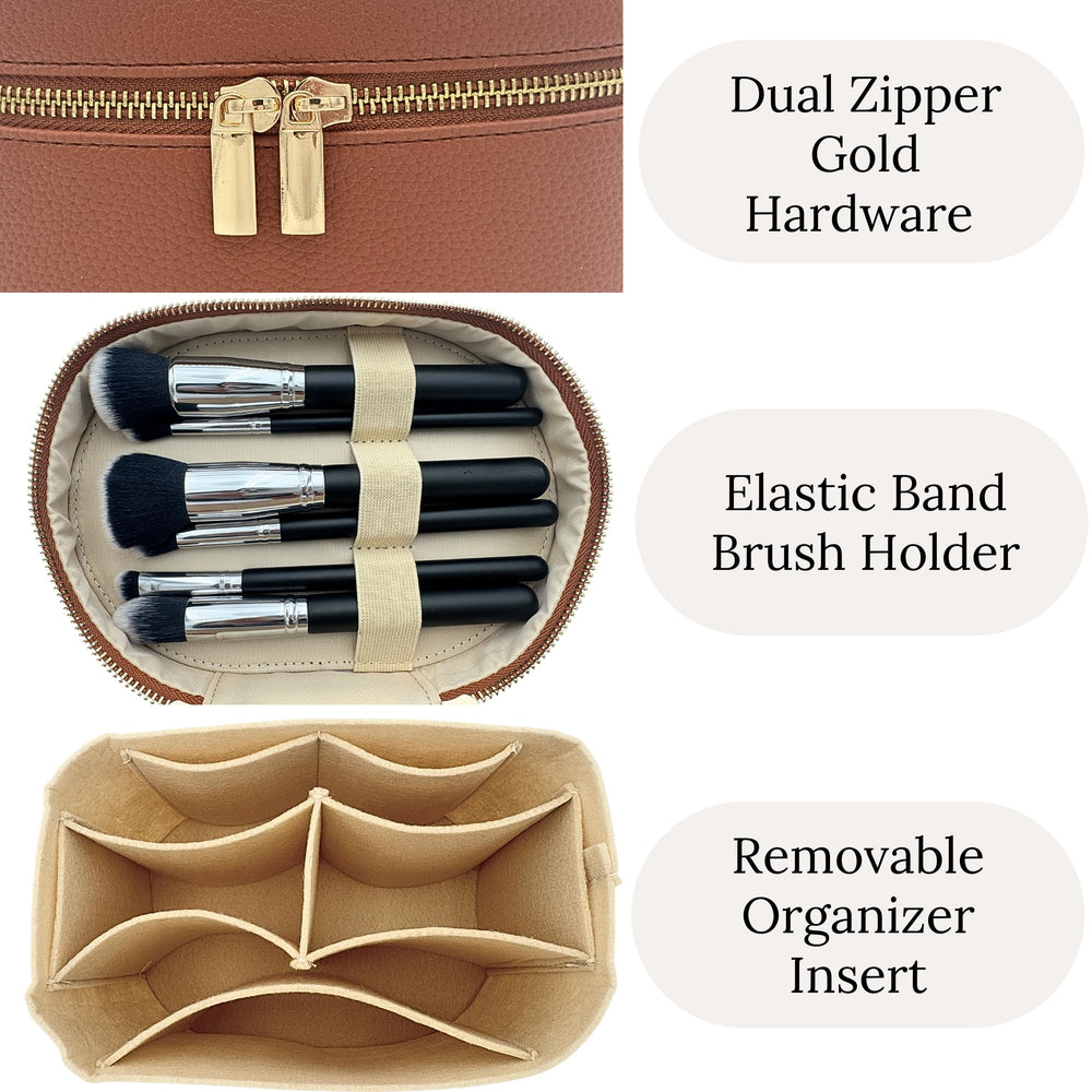 JAZD vanity case removable divider, easy access to makeup and skincare items.
