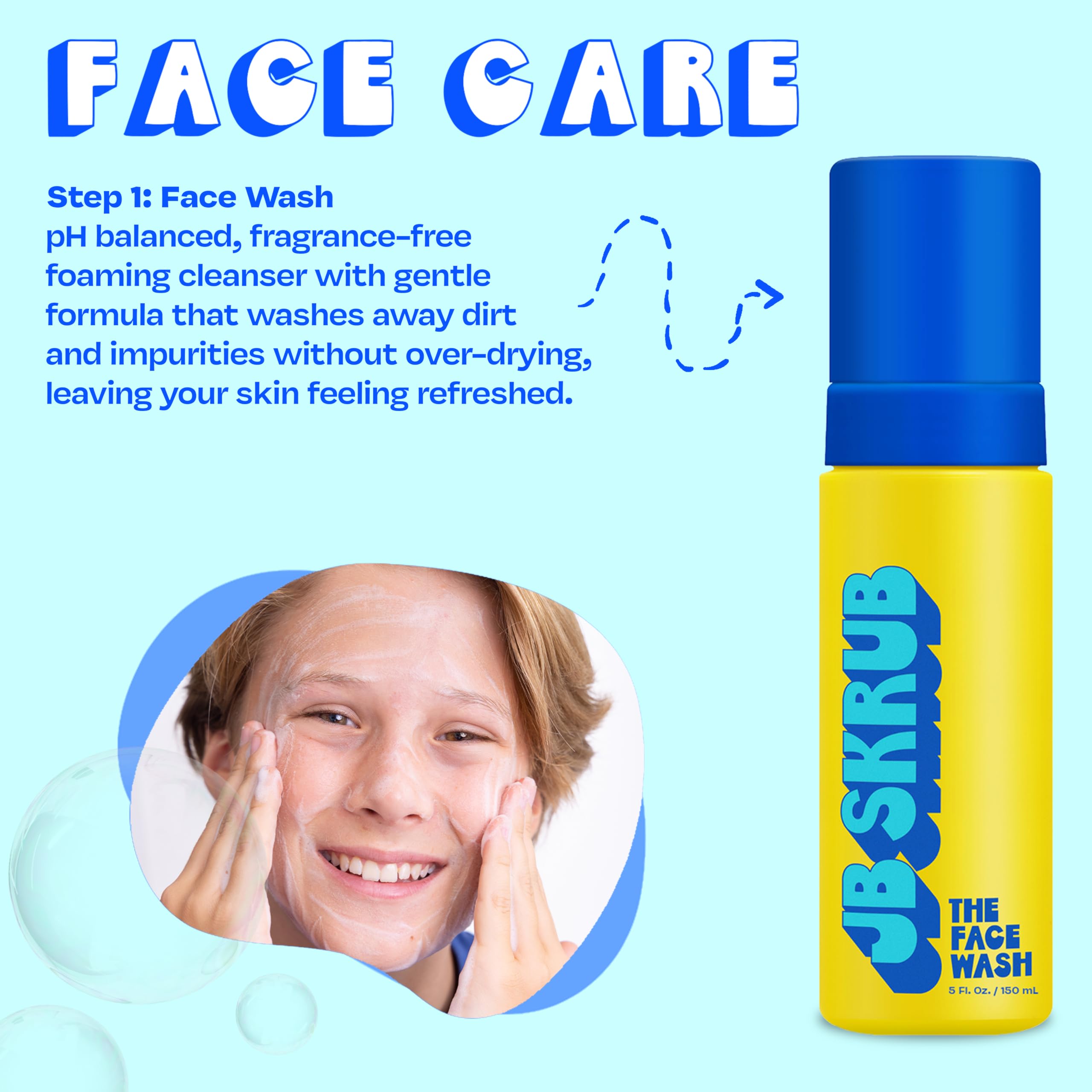 JB SKRUB Face Duo Set packaging, compact kit for teen-friendly daily routine.