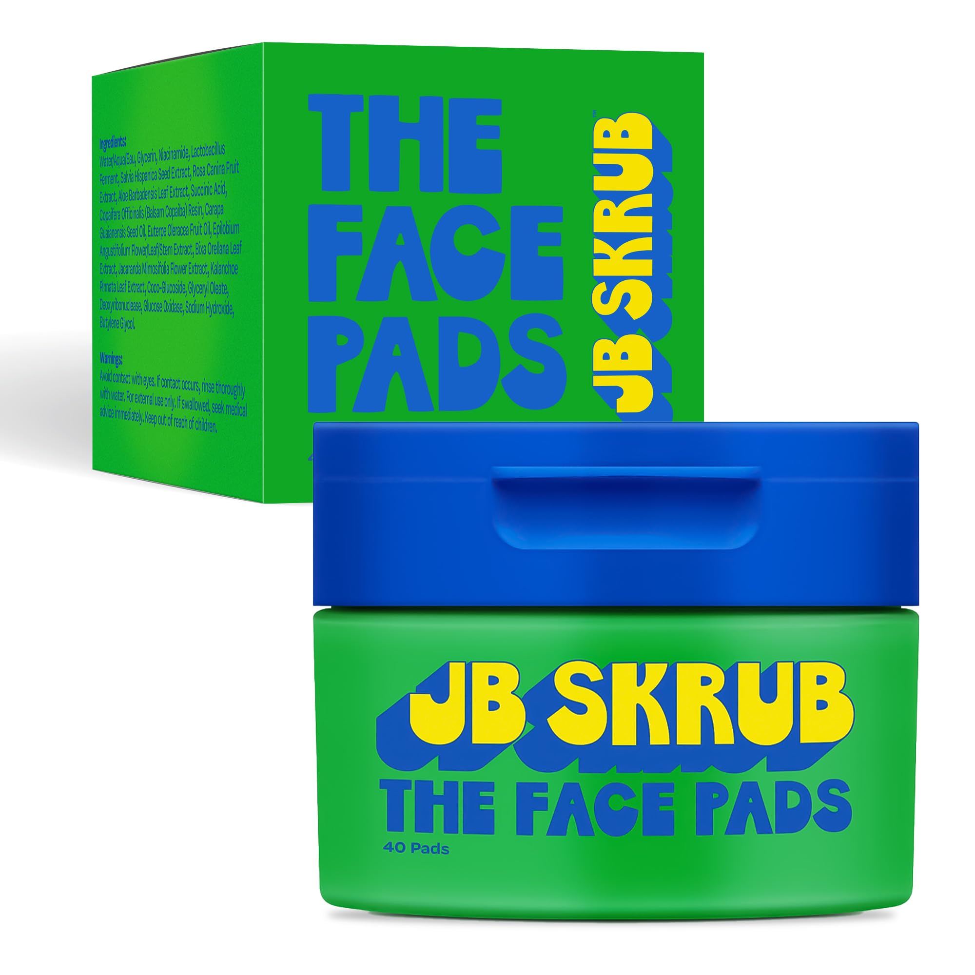 JB SKRUB Face Pads pack closeup for quick blemish-prone skin cleansing.