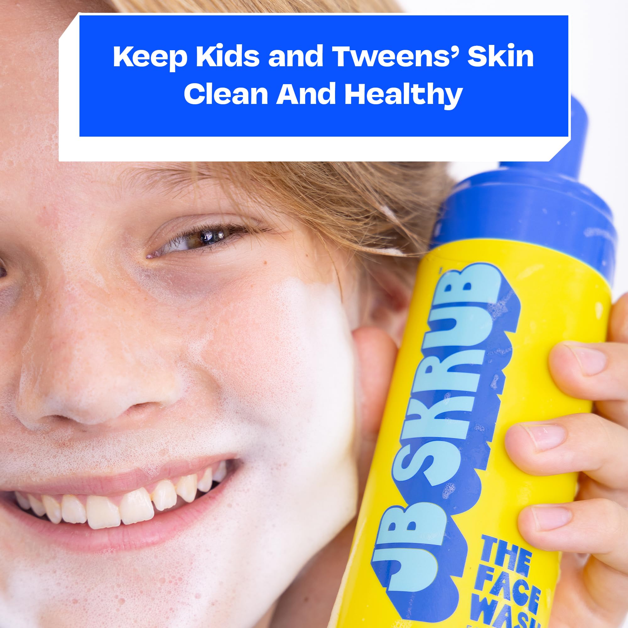 JB SKRUB foaming-lather shows rich foam ideal for quick AM cleansing.