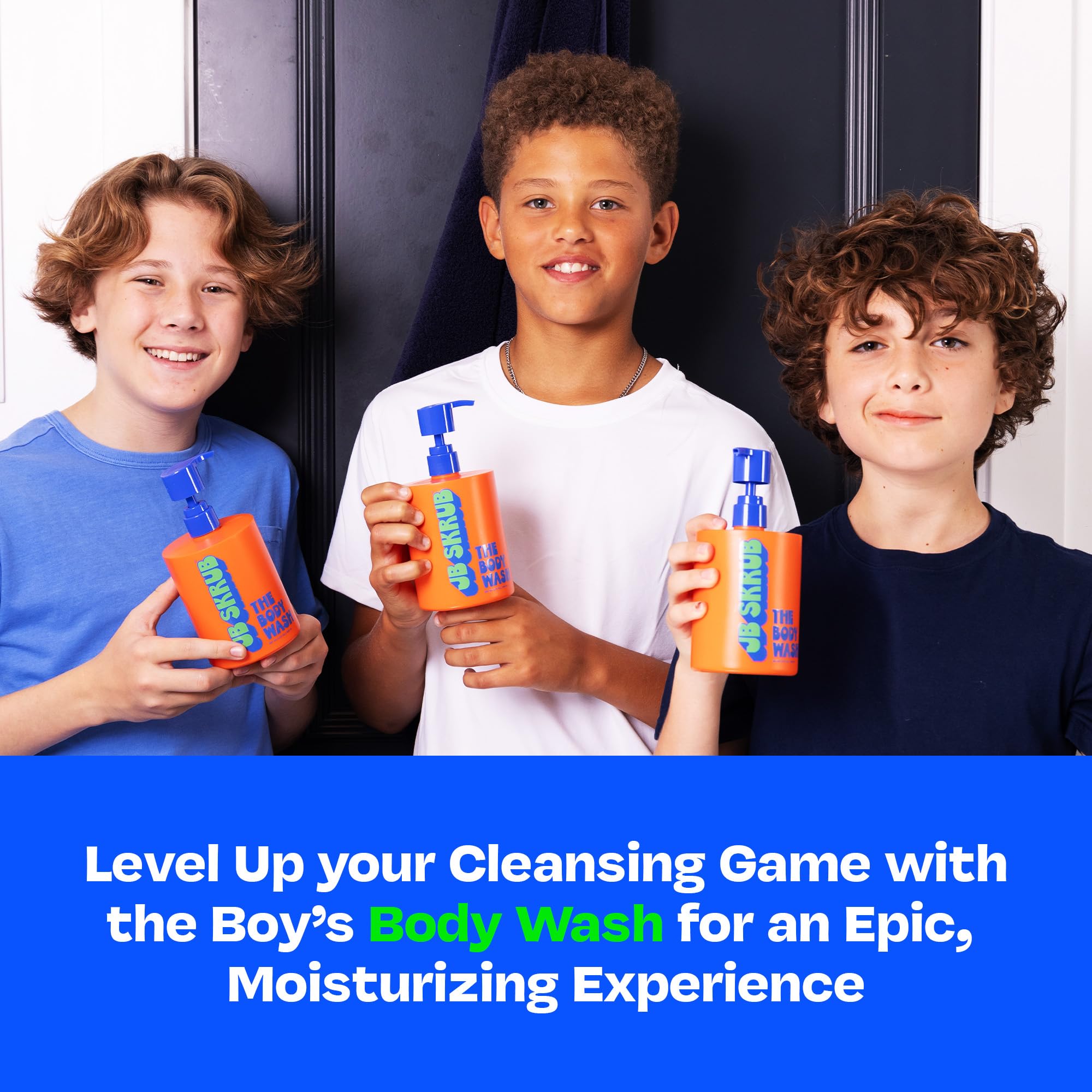 JB SKRUB shown alongside other family grooming products for shared routines.