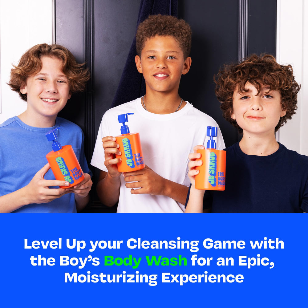 JB SKRUB shown alongside other family grooming products for shared routines.