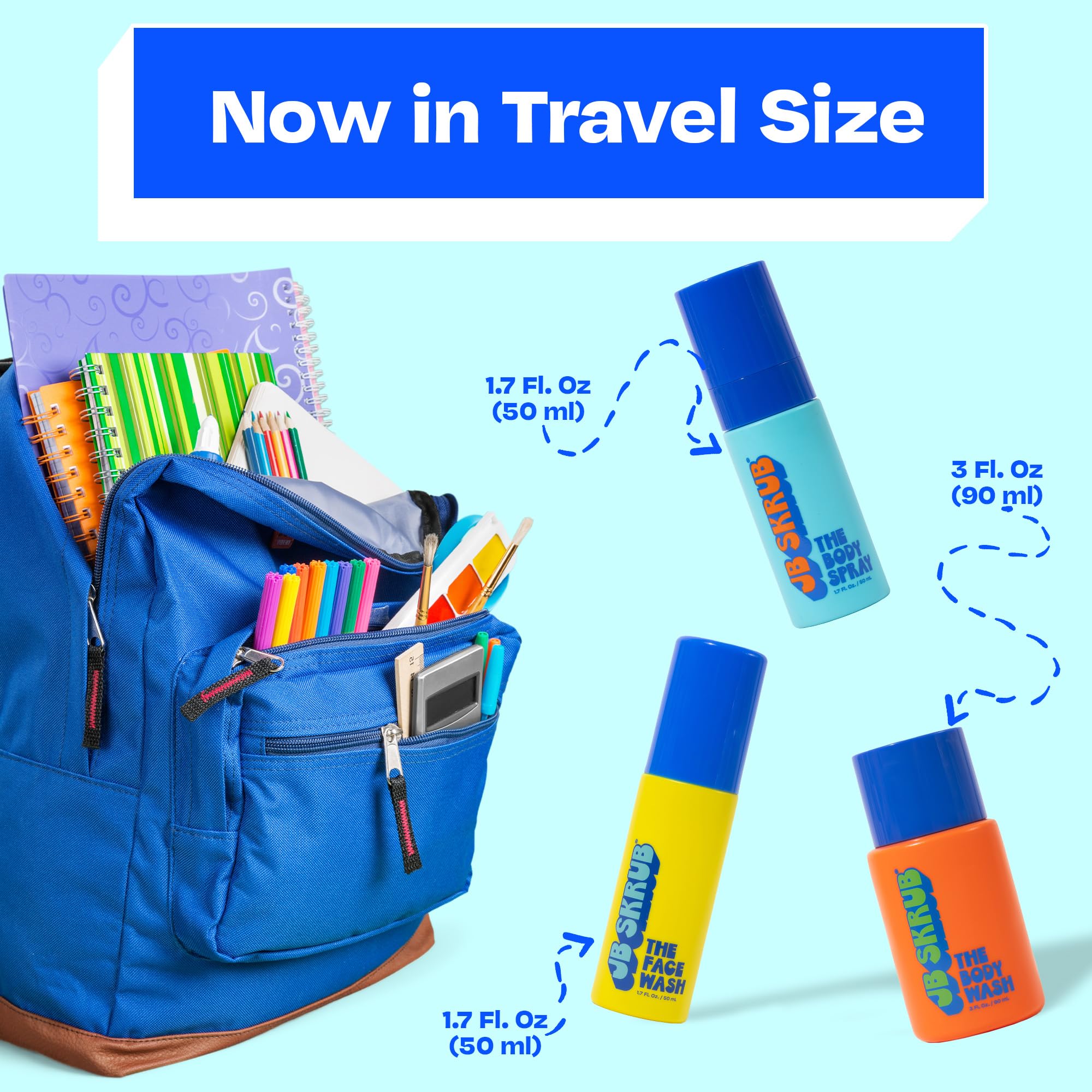 JB SKRUB Junior Travel Trio gentle face wash for fragrance-free daily cleansing.
