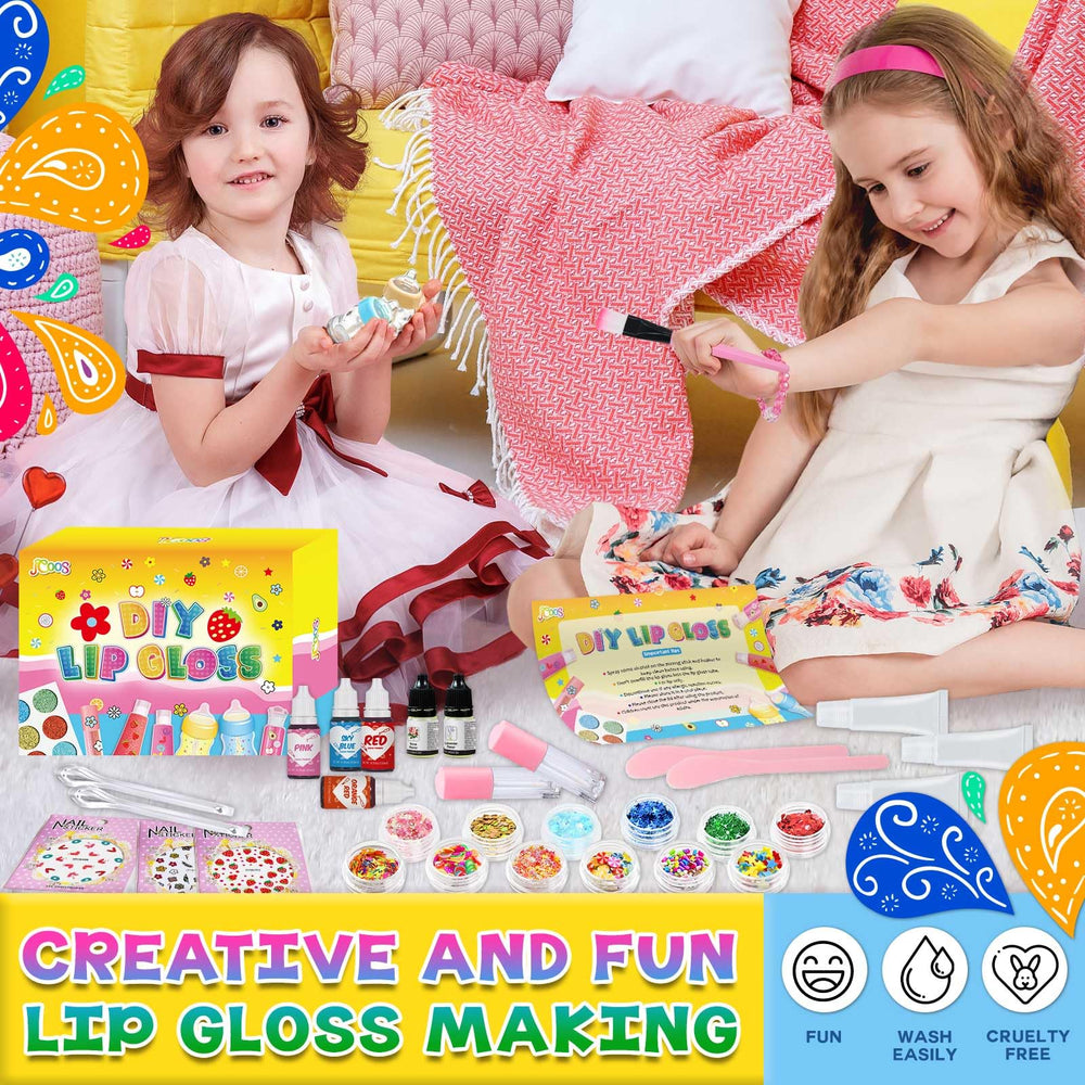 Jcoos lip gloss color pigments shown with vibrant swatches for custom shades and sparkle.