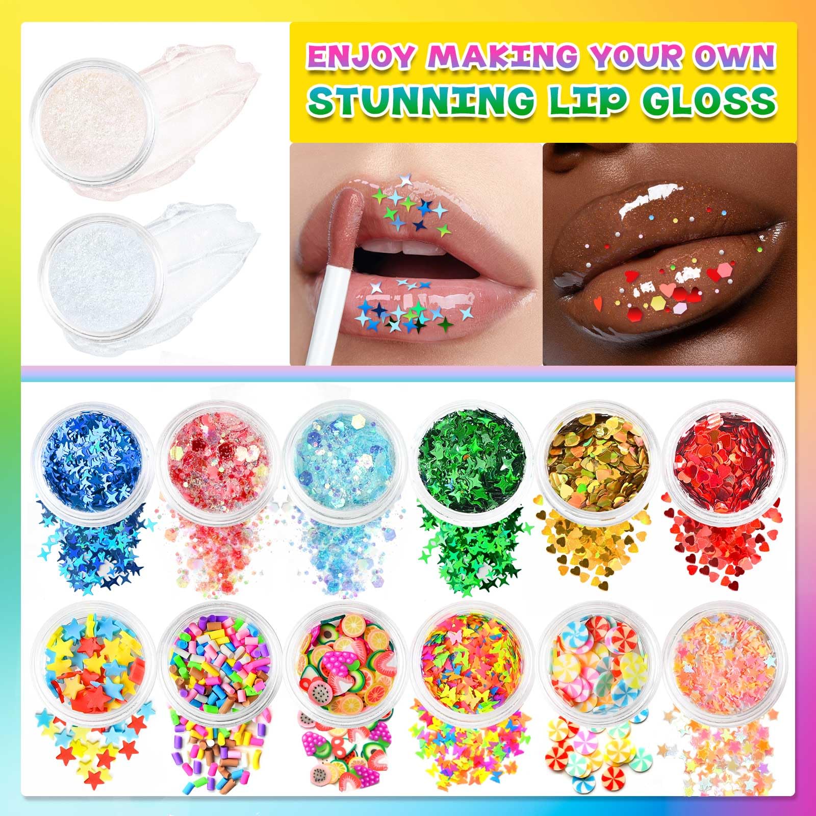 Jcoos lip gloss glitter types offer twinkle accents to enhance clear base gloss creativity.