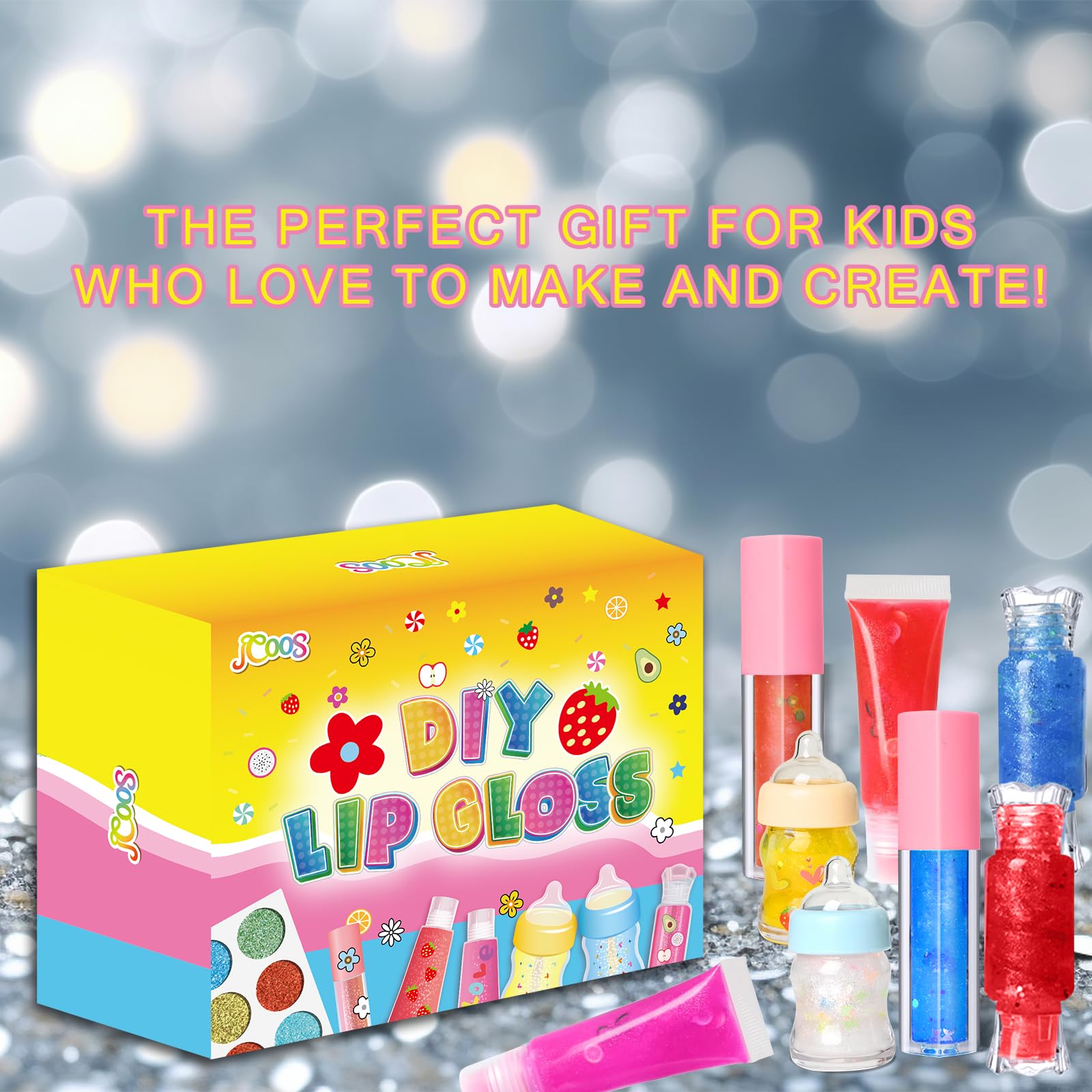 Jcoos soft tubes and syringes emphasize precise measuring and mess-free lip gloss crafting.