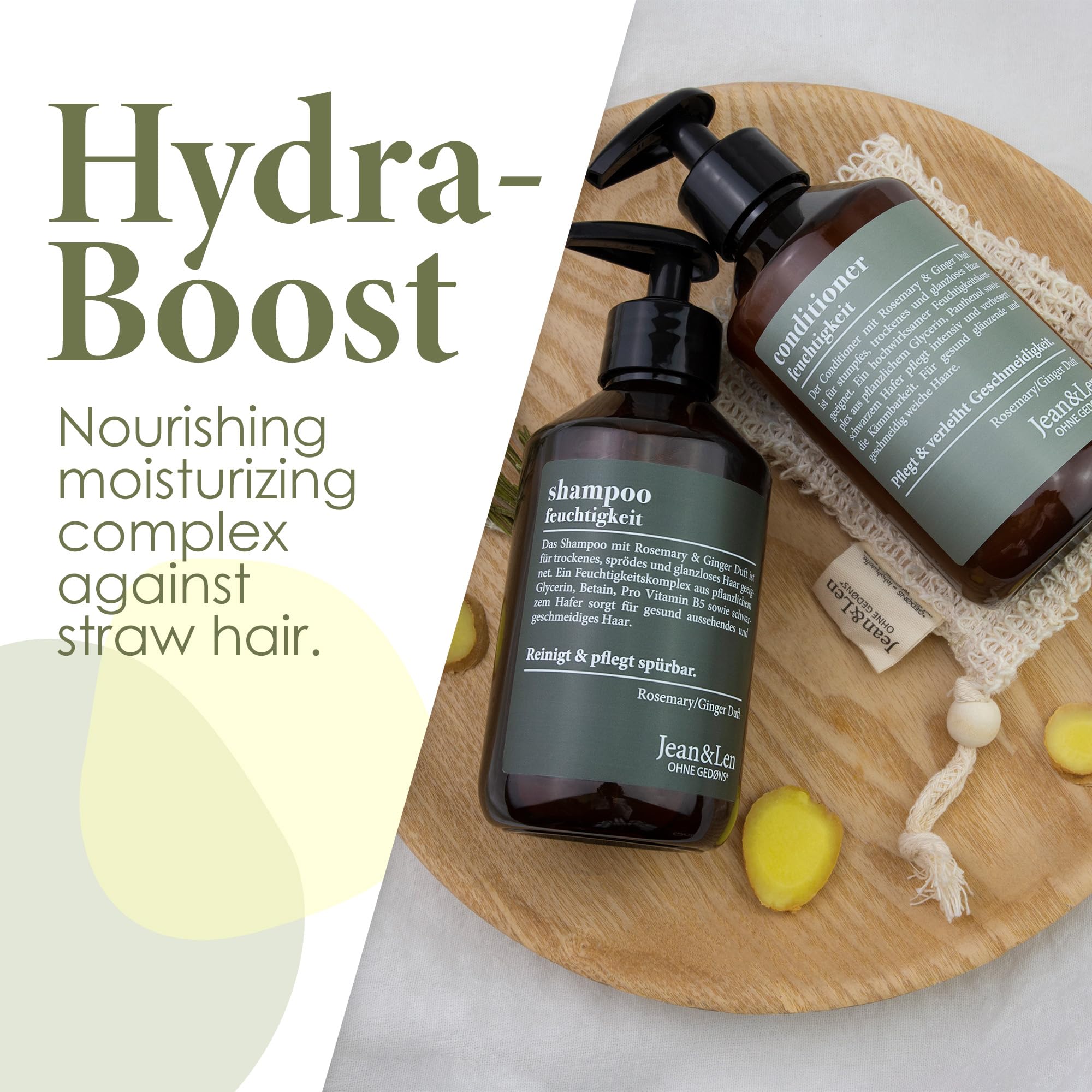 Jean&Len product shot highlights natural ingredients and vegan formulation