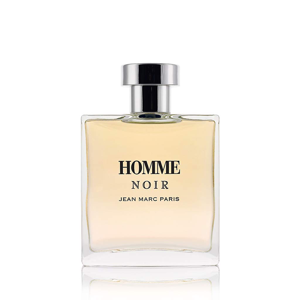 Jean Marc Paris Homme Noir spray-bottle portrait emphasizes lasting scent for evenings out.