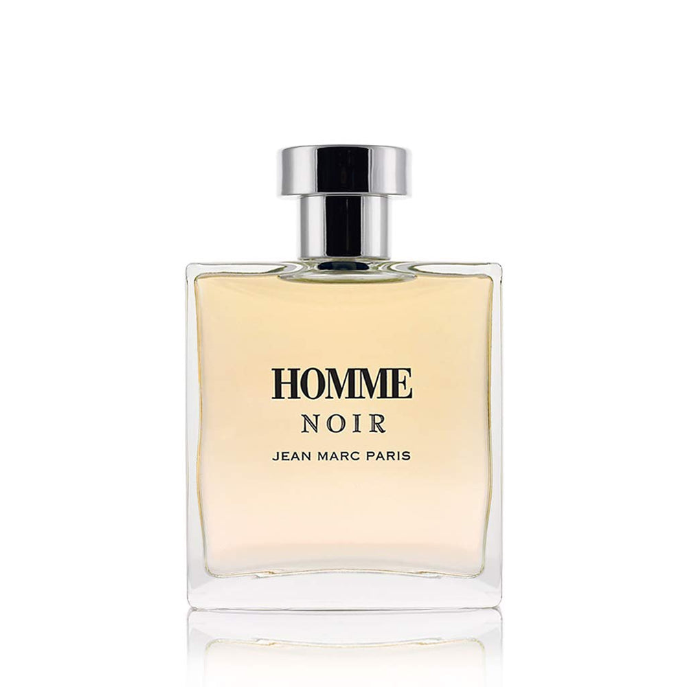 Jean Marc Paris Homme Noir spray-bottle portrait emphasizes lasting scent for evenings out.