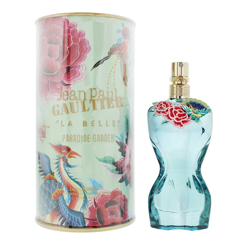 Jean Paul Gaultier La Belle Paradise Garden bottle—tropical floral mood booster.